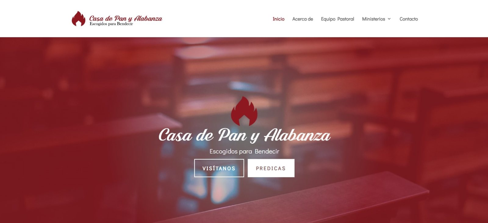 Captura del sitio web de Casa de Pan y Alabanza