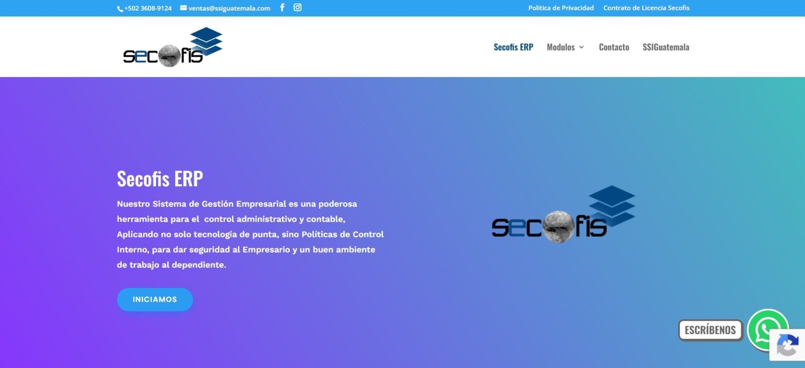 Captura del sitio web de Secofis